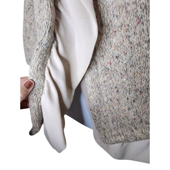 Dessin Short Sleeve Cropped Cardigan Womens L Beige Ivory Ruffle - Picture 2 of 7